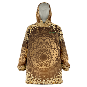 Gold Mandala Design With Psychedelic Light Blue Skull & Mushrooms XXL Oversized Snug Hoodie