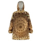 Gold Mandala Design With Psychedelic Light Blue Skull & Mushrooms XXL Oversized Snug Hoodie