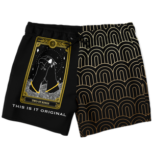 Magic Black & Gold Ornamental Sleeve - Tarot Card "THE TWO RINGS" Luxury Swim Trunks For Men's