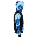 Luxury Poetry on Black with Light Blue & Dark Blue Tie Dye Design Three Fashion Hoodie