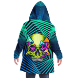 Geometric Explosion Deep Blue & Light Blue with Psychedelic Neon Green & Mushrooms Skull Cloak