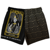 Magic Black & Gold Ornamental Sleeve - Tarot Card "KING OF RINGS" Luxury Swim Trunks For Men's