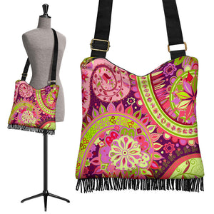 Wild Pink Purple Paisley Crossbody Boho Handbag