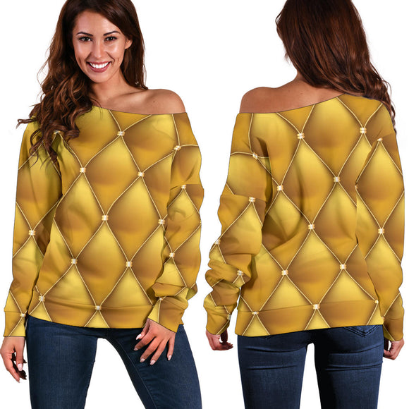 Exclusive Golden Pattern Women's Off Shoulder Sweater