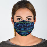 Dark Blue Folk Ornament Protection Face Mask