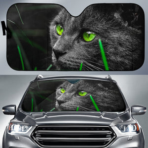 Green Eyed Black Cat Auto Sun Shades