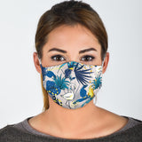 Floral Tropical Design in Blue With Wild Animals Protection Face Mask