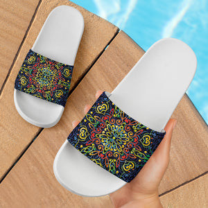 Glowing Rasta Mandala Slide Sandals