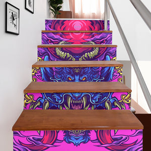 Hypnotic Cartoon Neon Devil Stair Stickers (Set of 6)