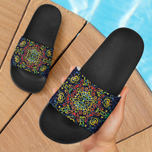 Glowing Rasta Mandala Slide Sandals