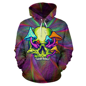 Colorful Psychedelic Design Skull with Mushrooms Two Hoodie