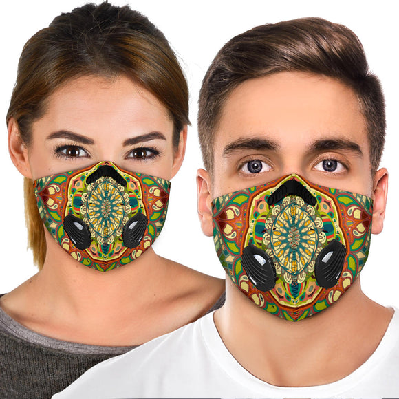 Yellow & Green Boho Mandala Design Premium Protection Face Mask