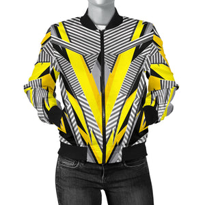 Racing Style Yellow & Grey Stripes Vibes Women's Bomber Jacket