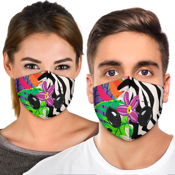 Dark Blue Tropical Flowers Design With White Tiger Blue Eye Premium Protection Face Mask