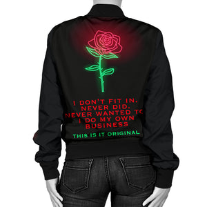 Women's bomber jacket perfect Neon Rose design & My own business