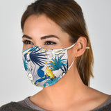 Floral Tropical Design in Blue With Wild Animals Protection Face Mask