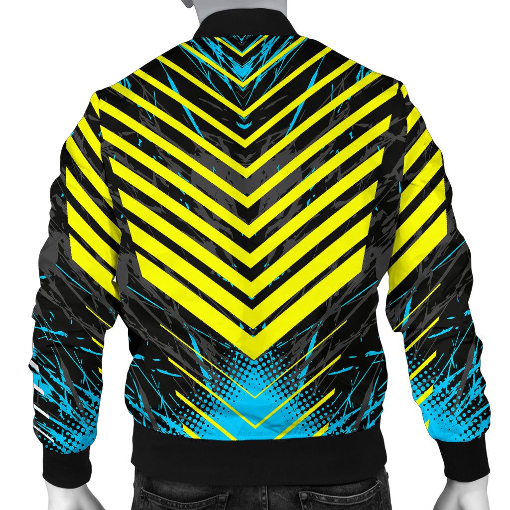 Racing Style Blue & Yellow Stripes Vibes Men's Bomber Jacket – This is ...