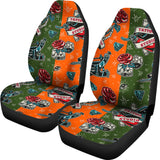 Orange & Dark Green Tattoo Studio Art Design Car Seat Covers