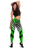 Racing Style Funky Green & White Stripes Vibes Women's Leggings