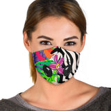 Dark Blue Tropical Flowers Design With White Tiger Blue Eye Premium Protection Face Mask