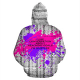 I like conversation. Pink & Violet Splash on White Positive Design Hoodie