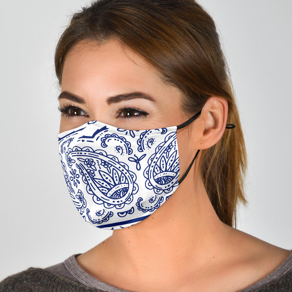 White and Blue Paisley Style Bandana Design Protection Face Mask – This ...