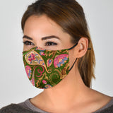 Dark Green & Pink Paisley Pattern Protection Face Mask