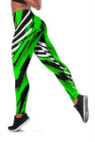 Racing Style Funky Green & White Stripes Vibes Women's Leggings