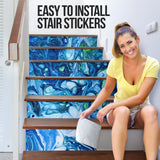 Luxury Bubble Deep Ocean Blue Design Art Stair Stickers (Set of 6)