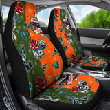 Orange & Dark Green Tattoo Studio Art Design Car Seat Covers