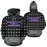 Boss bitches hu$tle harder. Bandana Black & White Style Hoodie