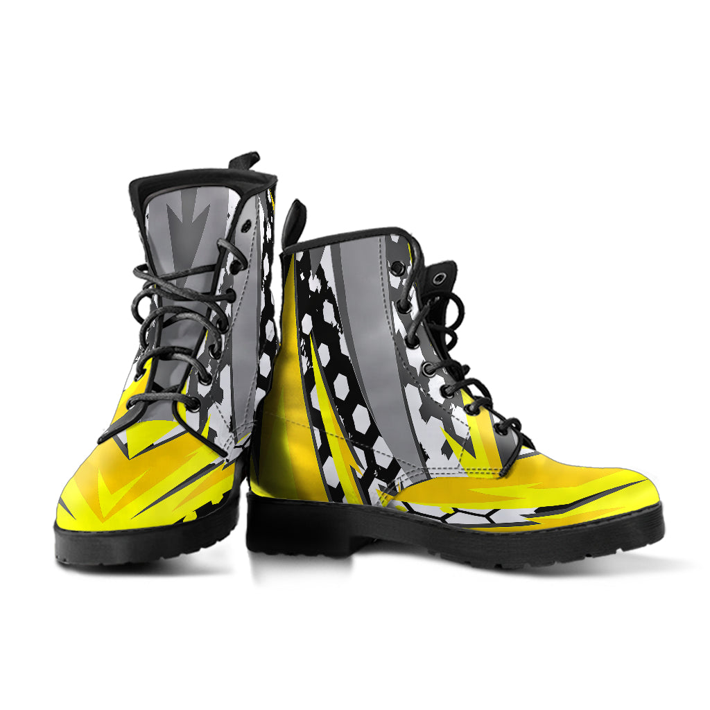 Racing Style Yellow & Grey Unisex Leather Boots – This is iT Original