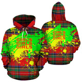 GIRLS GIRLS GIRLS. Luxury Abstract Neon Vibe Design With Classic Tartan Style All Over Hoodie