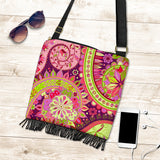 Wild Pink Purple Paisley Crossbody Boho Handbag