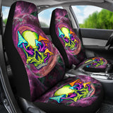 Rave Psychedelic Design With Neon Green Skull & Mushrooms Car Seat Cover