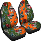 Orange & Dark Green Tattoo Studio Art Design Car Seat Covers