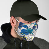 Floral Tropical Design in Blue With Wild Animals Protection Face Mask