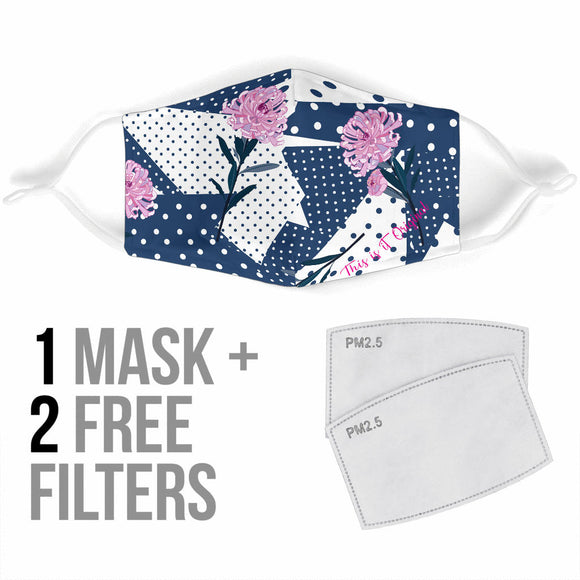 Dots Style With Pink Flowers Protection Face Mask