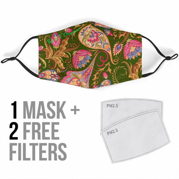 Dark Green & Pink Paisley Pattern Protection Face Mask