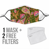 Dark Green & Pink Paisley Pattern Protection Face Mask