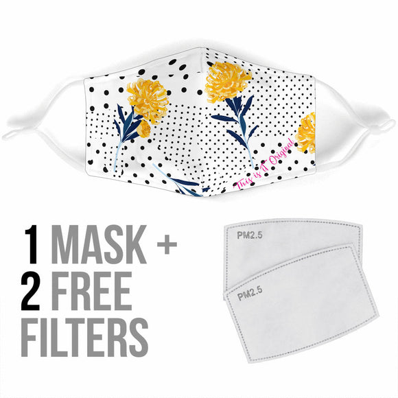 Dots Style With Yellow Flowers Protection Face Mask