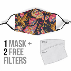 Dark Blue & Pink Paisley Pattern Protection Face Mask