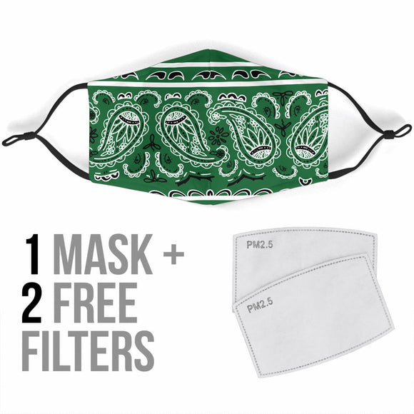 Green Bandana Design With Paisley Style Protection Face Mask