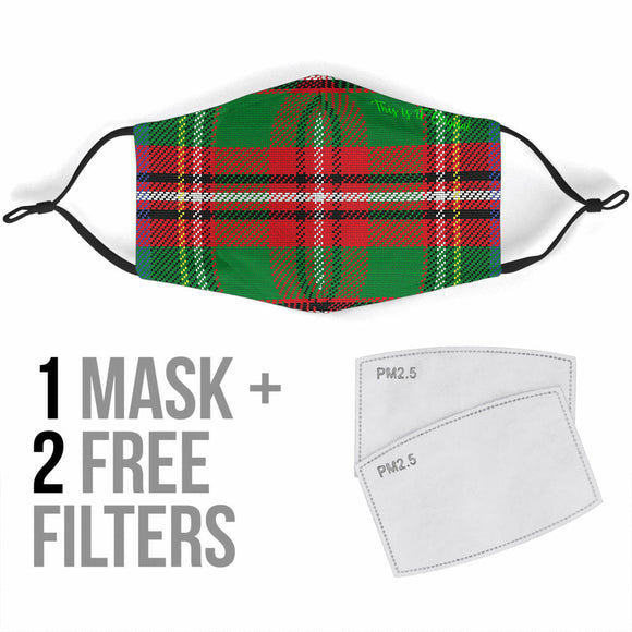 Classic Scottish Tartan Green & Red Protection Face Mask