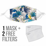 Floral Tropical Design in Blue With Wild Animals Protection Face Mask