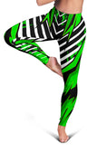 Racing Style Funky Green & White Stripes Vibes Women's Leggings