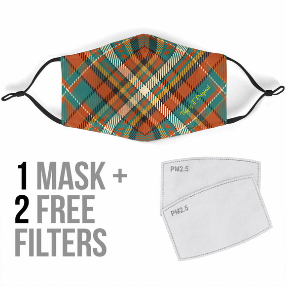 Classic Luxury Tartan Design Orange & Green Protection Face Mask