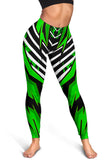 Racing Style Funky Green & White Stripes Vibes Women's Leggings