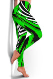 Racing Style Funky Green & White Stripes Vibes Women's Leggings